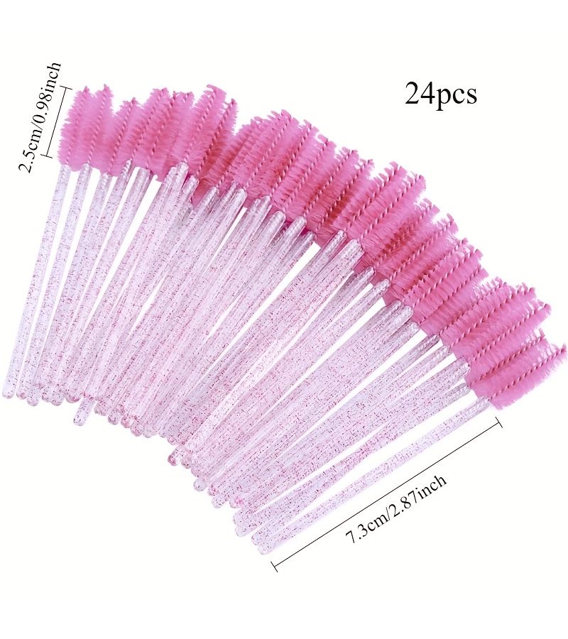 24pcs Pink Handle Eyelash Brushes for Extension Eyebrow Grooming Dust Removal - Image 1