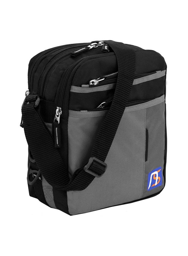 NISUN Stylish Nylon Small 7 Zipper Multi Pocket Sling Cross Body Travel Office Business Messenger One Side Shoulder Bag For Men Women - (Black & Grey, 21 x 10.5 x 27 Cm) - Image 1