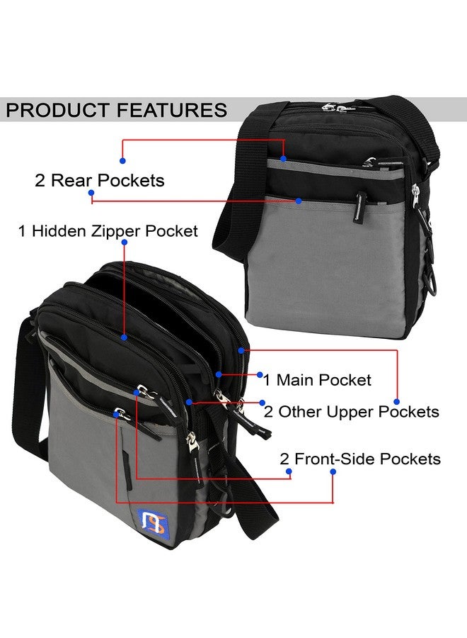 NISUN Stylish Nylon Small 7 Zipper Multi Pocket Sling Cross Body Travel Office Business Messenger One Side Shoulder Bag For Men Women - (Black & Grey, 21 x 10.5 x 27 Cm) - Image 3