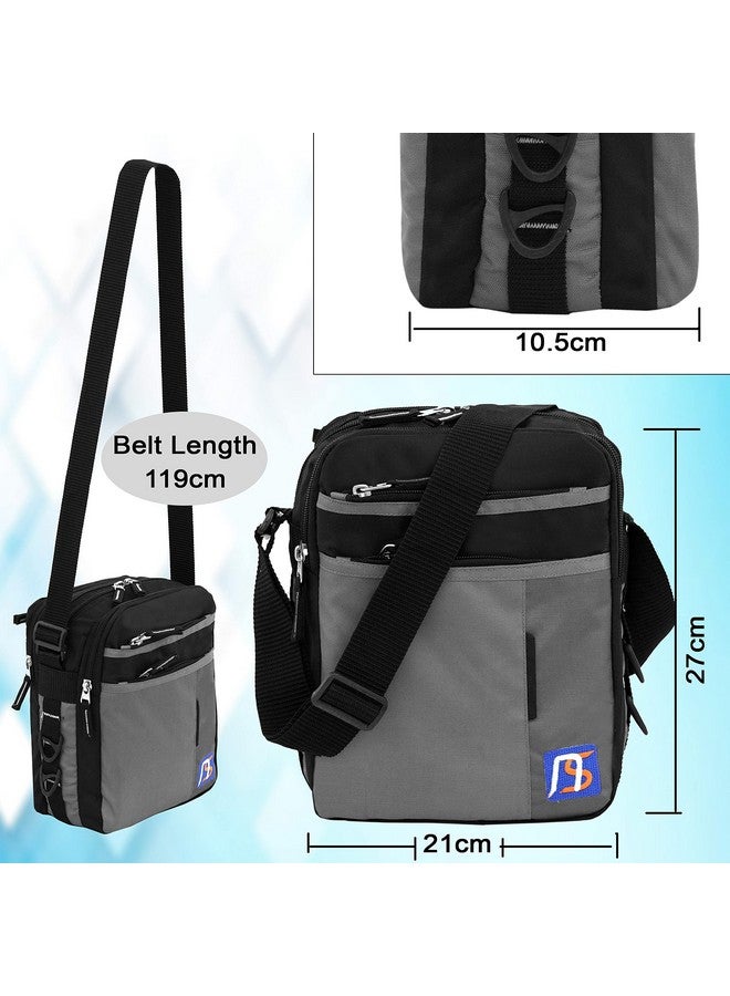 NISUN Stylish Nylon Small 7 Zipper Multi Pocket Sling Cross Body Travel Office Business Messenger One Side Shoulder Bag For Men Women - (Black & Grey, 21 x 10.5 x 27 Cm) - Image 2