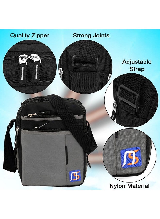 NISUN Stylish Nylon Small 7 Zipper Multi Pocket Sling Cross Body Travel Office Business Messenger One Side Shoulder Bag For Men Women - (Black & Grey, 21 x 10.5 x 27 Cm) - Image 4