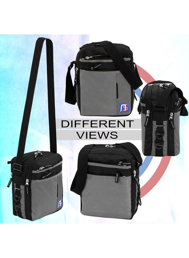 NISUN Stylish Nylon Small 7 Zipper Multi Pocket Sling Cross Body Travel Office Business Messenger One Side Shoulder Bag For Men Women - (Black & Grey, 21 x 10.5 x 27 Cm) - Image 5