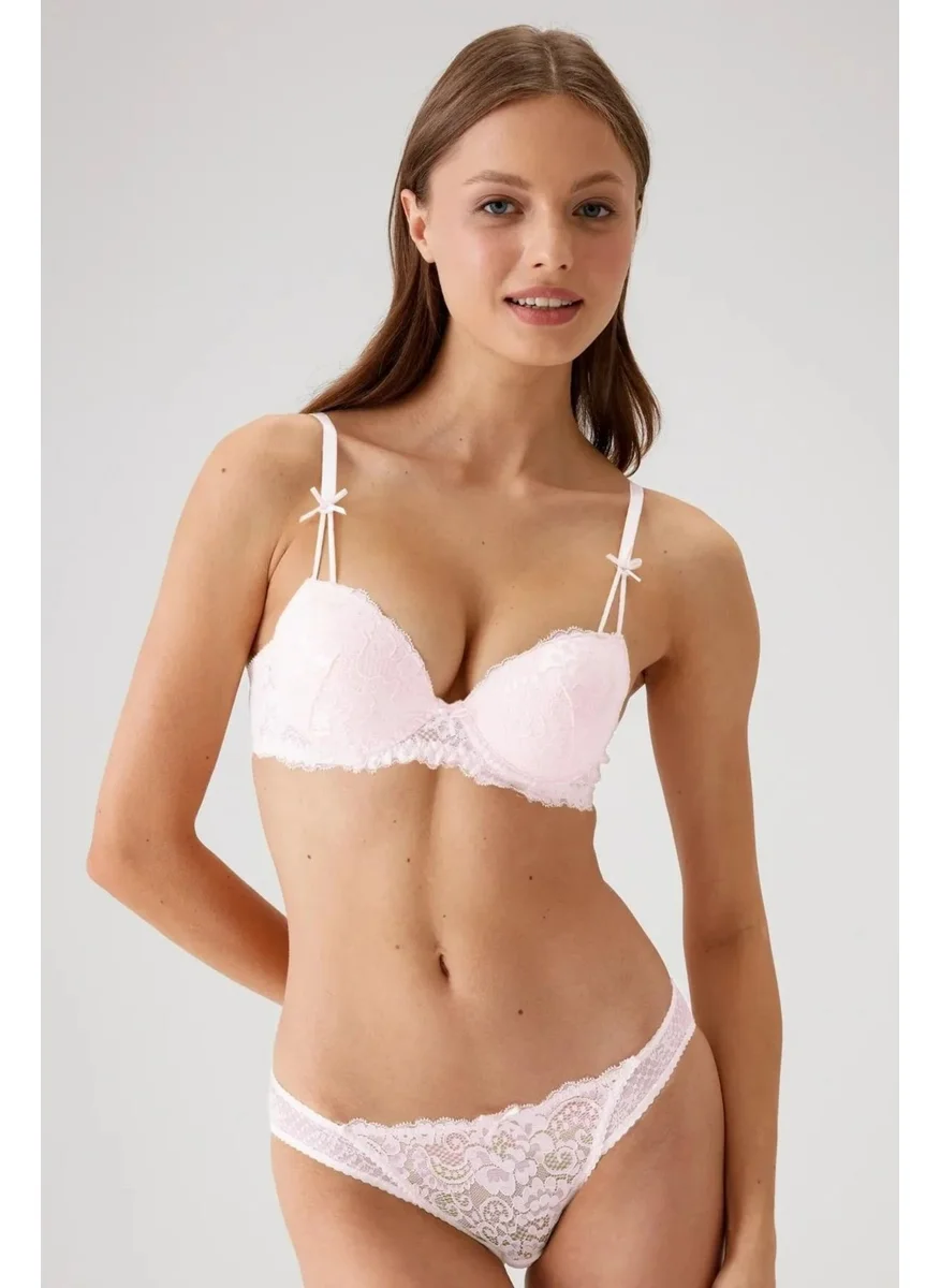 بيير كاردان 4031 Underwire Support Lace Bra Set-Powder