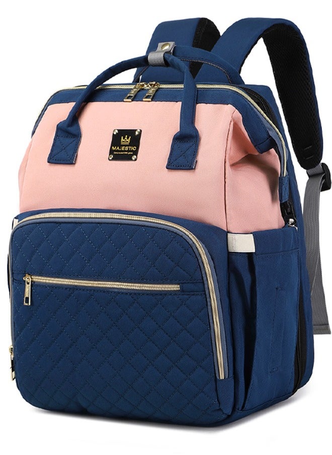 Majestic 136 Baby Bed Maternity Diaper Waterproof Multifunctional large capacity backpack bag with USB Charging output - Blue/Pink  - Image 1