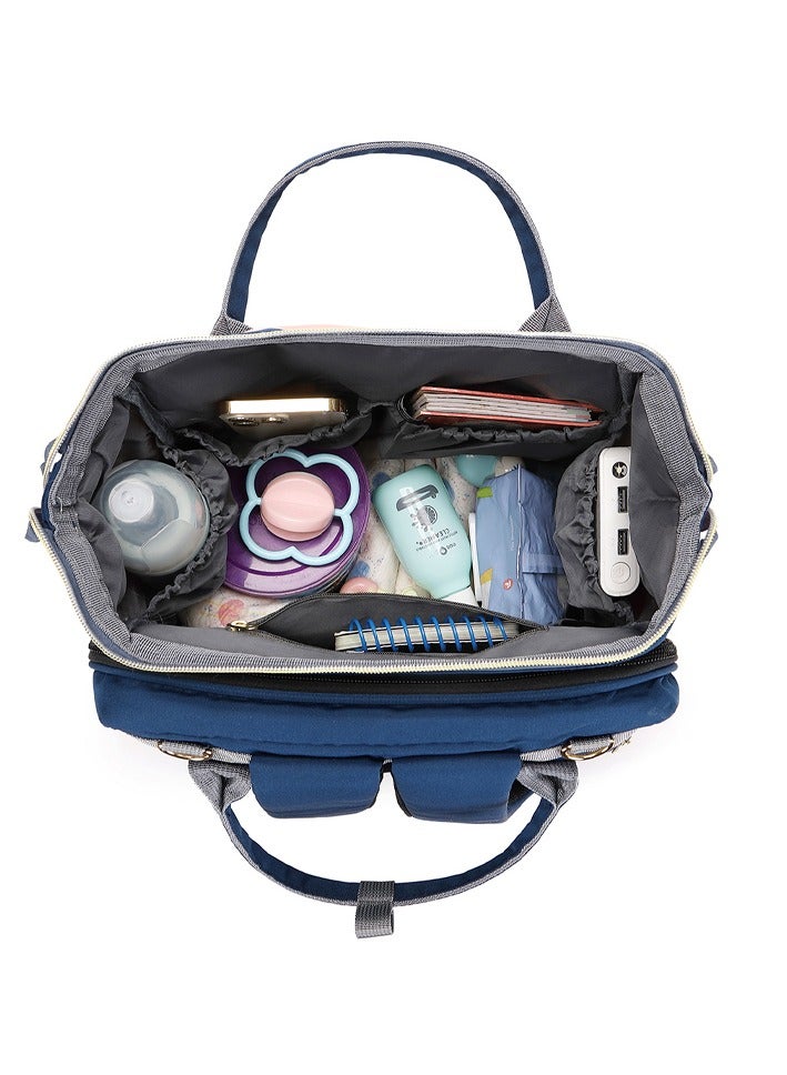136 Baby Bed Maternity Diaper Waterproof Multifunctional large capacity backpack bag with USB Charging output - Blue/Pink