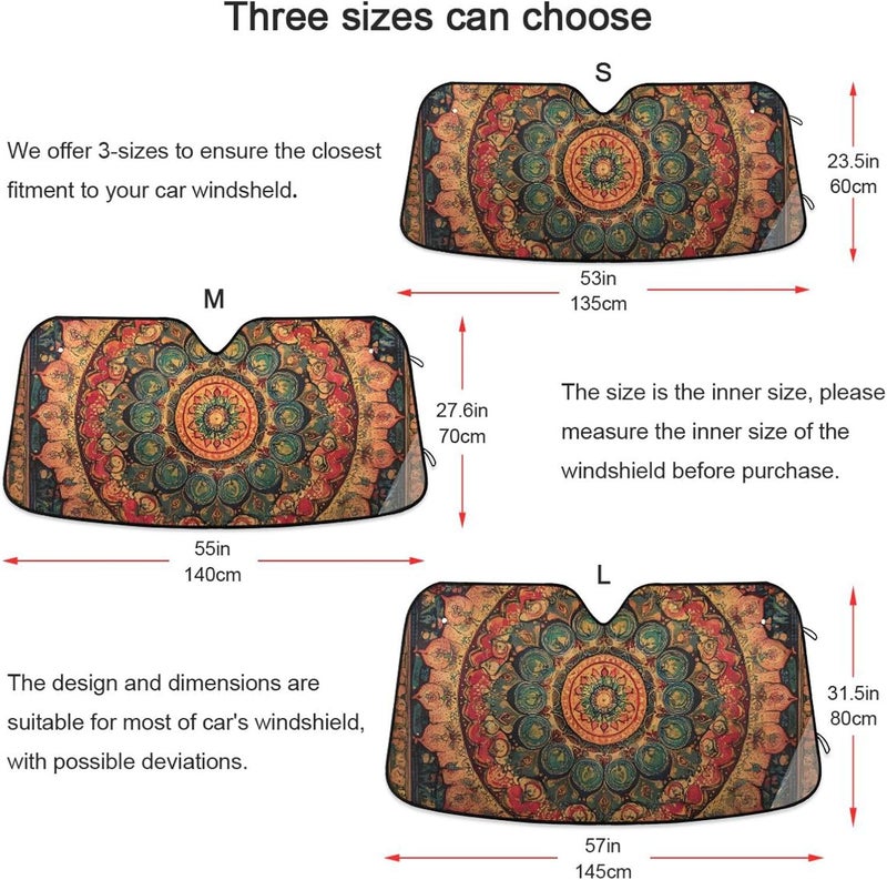 KLL Sun Shade for car Windshield, Foldable Sunscreen Parasol para Autos 57x31.5 Inch, Intricate Mandala - Inspired Ornamental Pattern - Image 5
