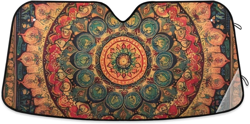 KLL Sun Shade for car Windshield, Foldable Sunscreen Parasol para Autos 57x31.5 Inch, Intricate Mandala - Inspired Ornamental Pattern - Image 1
