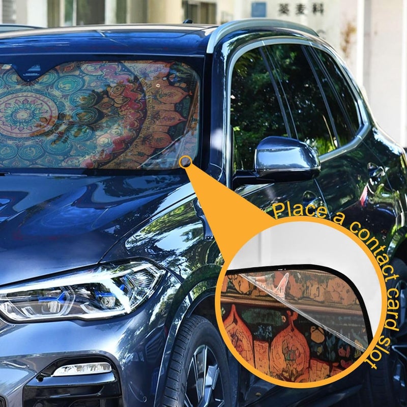 KLL Sun Shade for car Windshield, Foldable Sunscreen Parasol para Autos 57x31.5 Inch, Intricate Mandala - Inspired Ornamental Pattern - Image 3