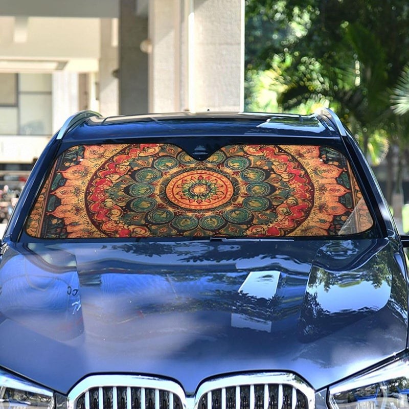 KLL Sun Shade for car Windshield, Foldable Sunscreen Parasol para Autos 57x31.5 Inch, Intricate Mandala - Inspired Ornamental Pattern - Image 4