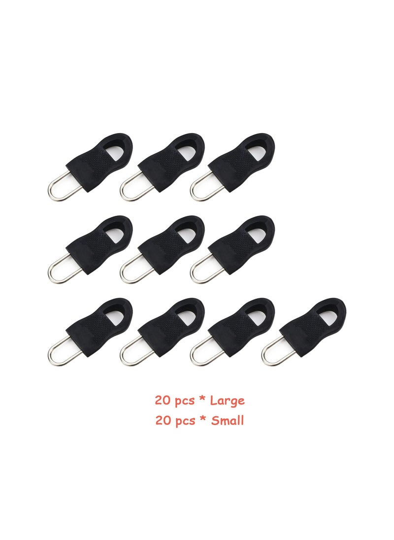 SYOSI - Zipper Pulls, 40PCS Black Universal Zipper Pulls, Tabs Detachable Zipper Repair Kit for Luggage, Backpacks, Jackets, Clothes, Boots, Purse, Coat, Suitcase (Large+Small) - Image 1