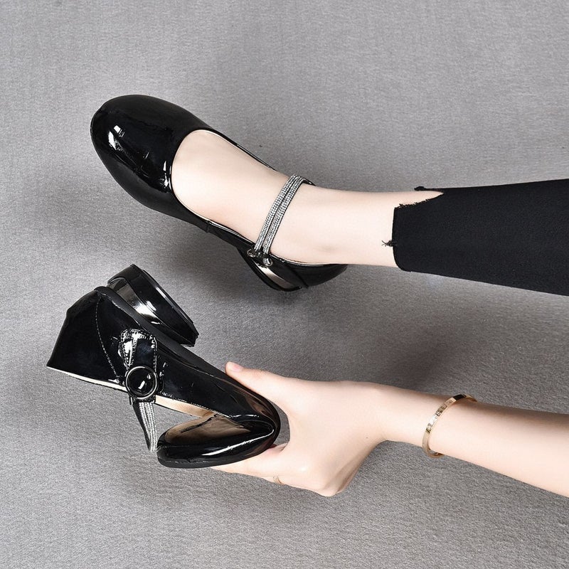 Round Toe Flat Single-Layer Shoes Women'S Shoes 2023 Spring New Low-Vamp Buckle Baby Shoes Comfortable Cow Patent Leather Women'S Loafers - Image 3