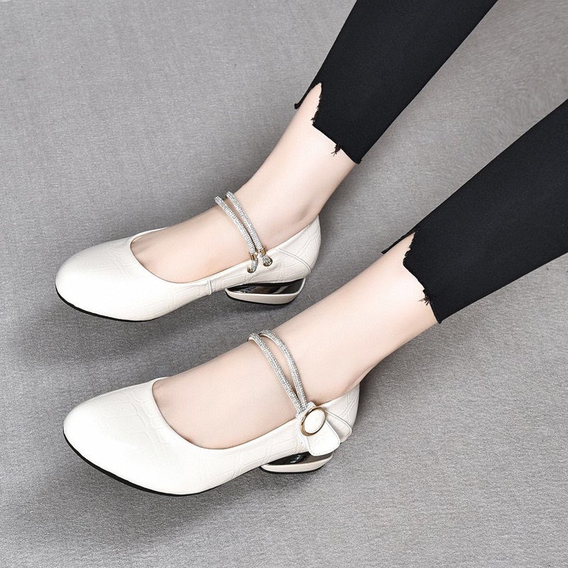 Round Toe Flat Single-Layer Shoes Women'S Shoes 2023 Spring New Low-Vamp Buckle Baby Shoes Comfortable Cow Patent Leather Women'S Loafers - Image 1