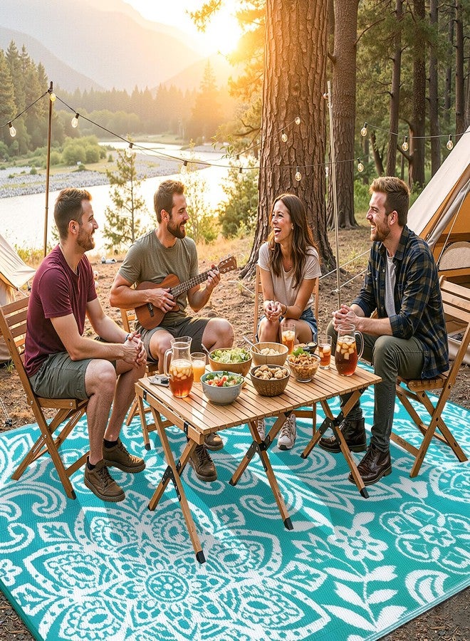 Findosom Waterproof Outdoor Rug 6' x 9' - Reversible Mandala Outdoor Plastic Straw Rug, Durable Foldable Patio Rug for RV, Deck, Balcony, Backyard, Picnic, Porch, Camping, Beach, Blue - Image 3
