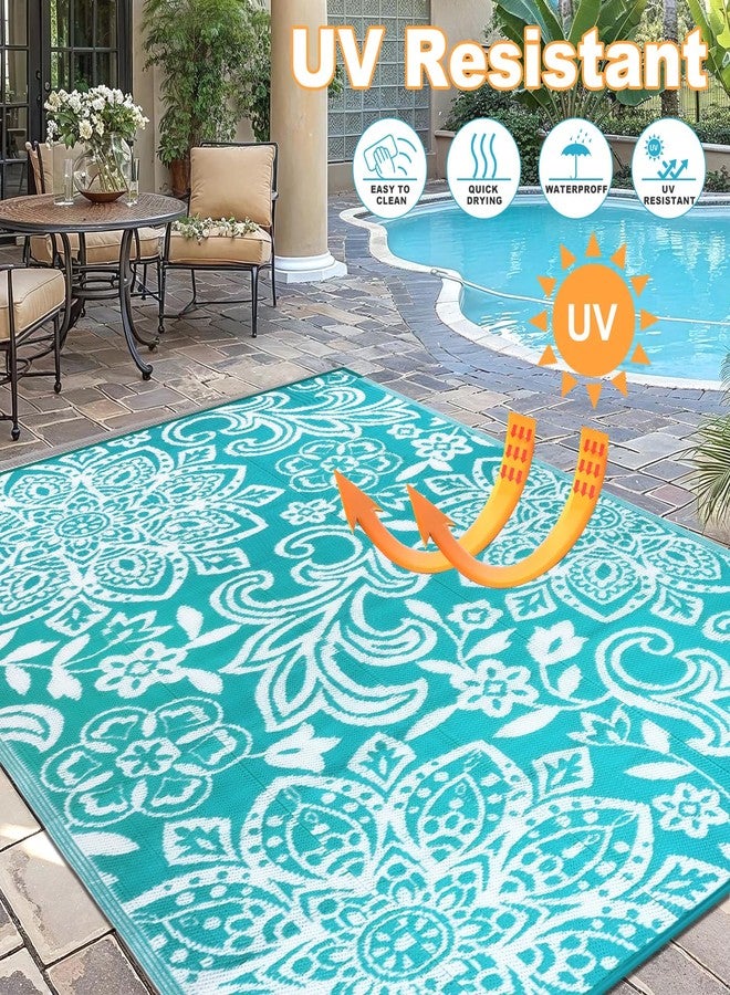 Findosom Waterproof Outdoor Rug 6' x 9' - Reversible Mandala Outdoor Plastic Straw Rug, Durable Foldable Patio Rug for RV, Deck, Balcony, Backyard, Picnic, Porch, Camping, Beach, Blue - Image 4