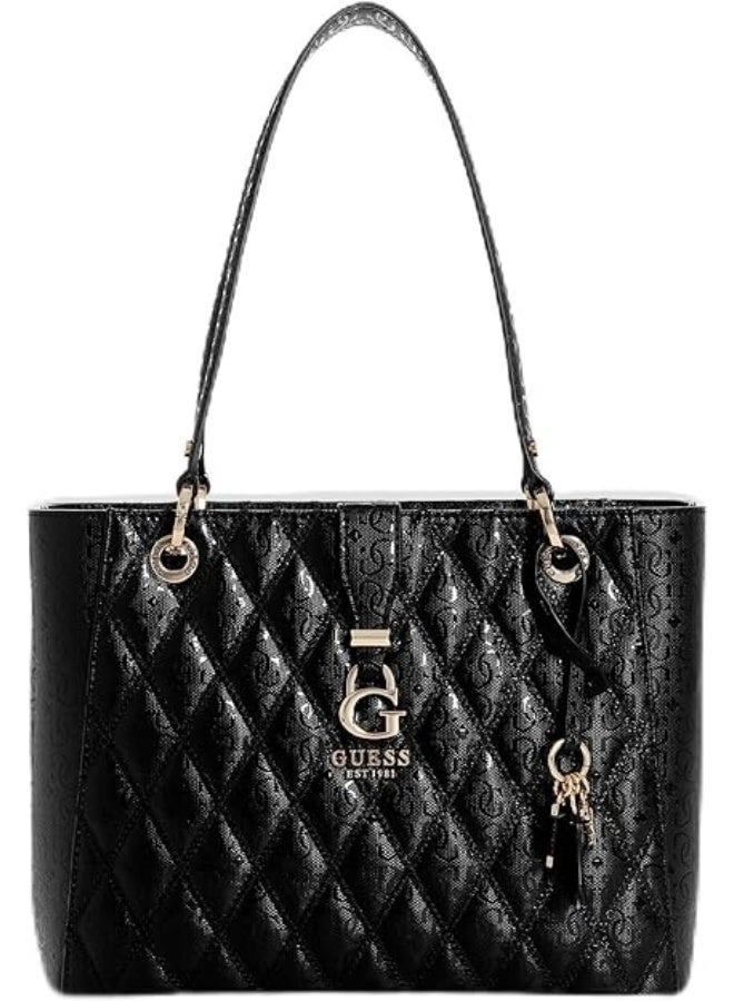 Guess Textured Quilted Structured Shoulder Bag – Black – PU Leather – Regular Size - Image 1
