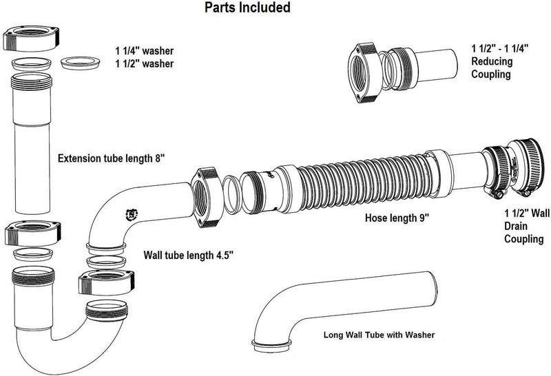 Coflex Snappy Trap Universal P Trap Bathroom Sink Drain Kit, No Leaks, Flexible Design, Easy No Tool Installation, 9-13 Inches Flexible Hose Length & 16 Inches Product Length (DK-105 Silver) - Image 5