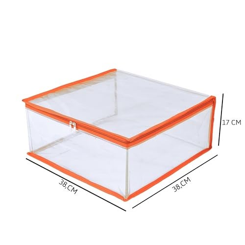 MBW Clothes Organiser for Wardrobe, Saree Covers with zip, Saree Organizer for Wardrobe, Clothes Storage Bag, Saree Bags Storage, Saree Covers for Storage, Transparent (Orange - Pack of 12) - Image 3