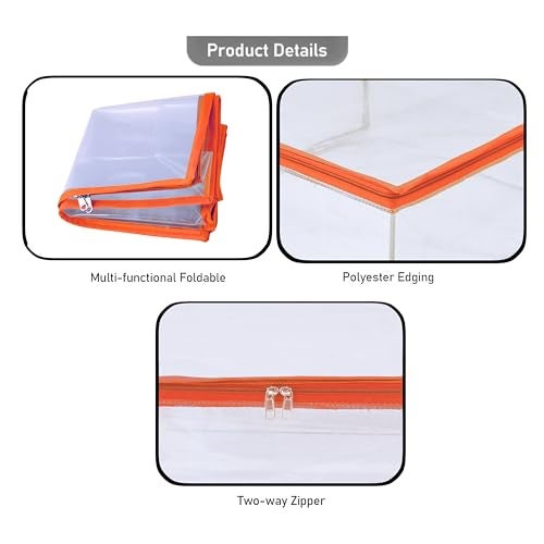 MBW Clothes Organiser for Wardrobe, Saree Covers with zip, Saree Organizer for Wardrobe, Clothes Storage Bag, Saree Bags Storage, Saree Covers for Storage, Transparent (Orange - Pack of 12) - Image 4