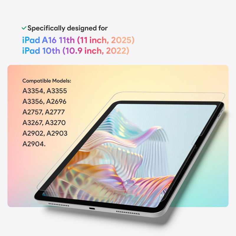 KCT 2 Pack Paperfeel Glass Screen Protector Compatible with iPad A16 11th Generation 11 inch/iPad 10th Generation 10.9 inch, Matte Surface, Tempered Glass, Easy Application Tray - Image 2