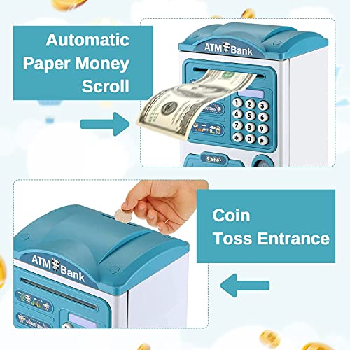 BAREPEPE Electric Atm Piggy Bank For Kids With Password Protection And Finger Sensor, Auto Roll Money Notes - Blue, Modern - Image 3