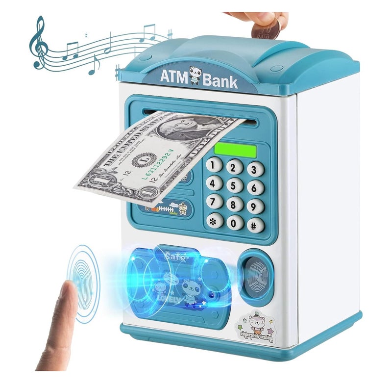 BAREPEPE Electric Atm Piggy Bank For Kids With Password Protection And Finger Sensor, Auto Roll Money Notes - Blue, Modern - Image 1