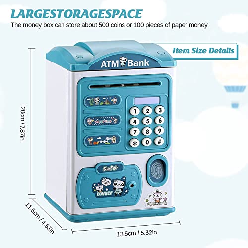 BAREPEPE Electric Atm Piggy Bank For Kids With Password Protection And Finger Sensor, Auto Roll Money Notes - Blue, Modern - Image 5