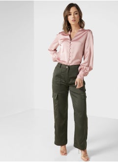 High Waist Pocket Detail Pants