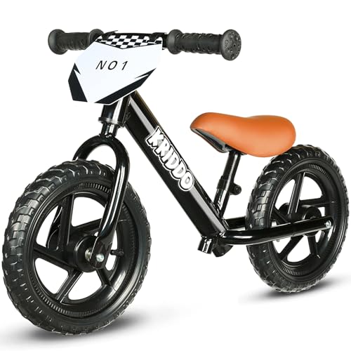 KRIDDO Toddler Balance Bike 2 Year Old12 Inch Push Bicycle with Customize Plate 3 Sets of Stickers Included Steady Balancing Gift Bike for 25 Boys Girls Black - Image 1