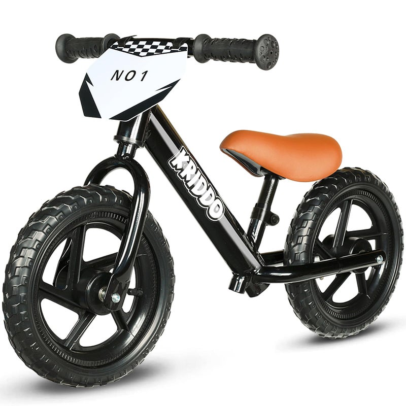 KRIDDO Toddler Balance Bike 2 Year Old12 Inch Push Bicycle with Customize Plate 3 Sets of Stickers Included Steady Balancing Gift Bike for 25 Boys Girls Black - Image 2