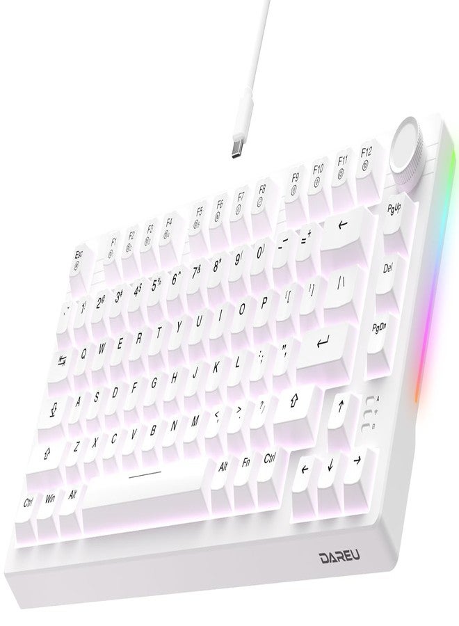 DAREU EK75 Wired Mechanical Keyboard,75% Keyboard with Volume Knob,Gasket Mount Mechanical Gaming Keyboards,81 Keys Rainbow Sidelit,PBT Keycaps,Linear Dream Switch for PC Laptop - White - Image 1