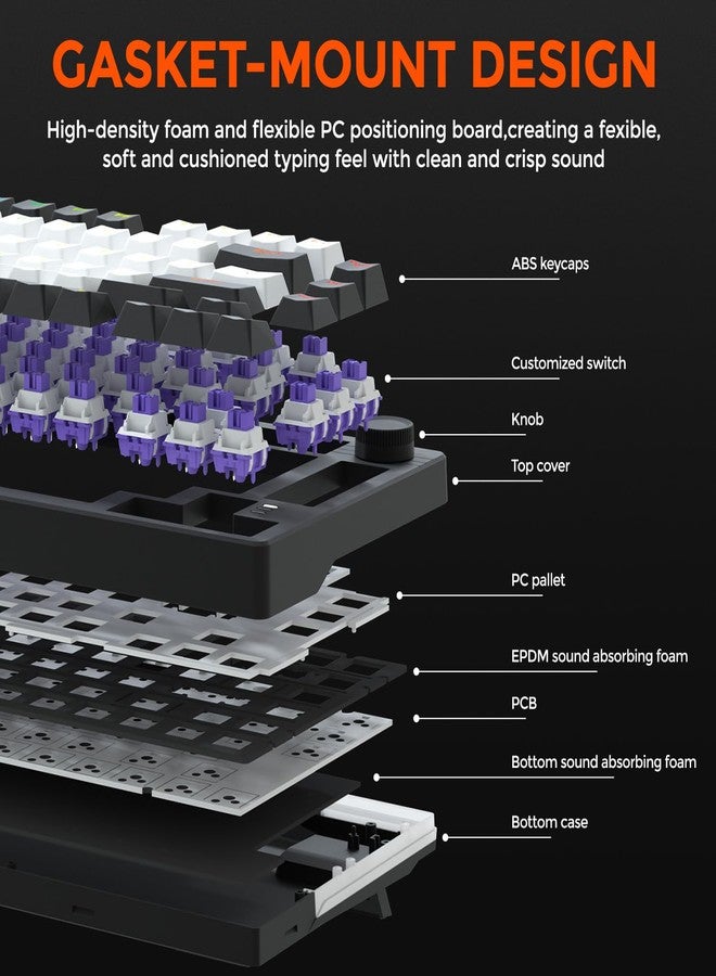 DAREU EK75 Wired Mechanical Keyboard,75% Keyboard with Volume Knob,Gasket Mount Mechanical Gaming Keyboards,81 Keys Rainbow Sidelit,PBT Keycaps,Linear Dream Switch for PC Laptop - White - Image 5