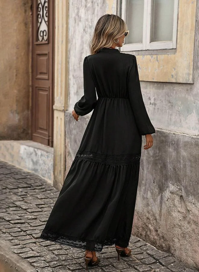 تايك تو Women's Solid Cut Out Detail V Neck Long Sleeve Maxi Dress