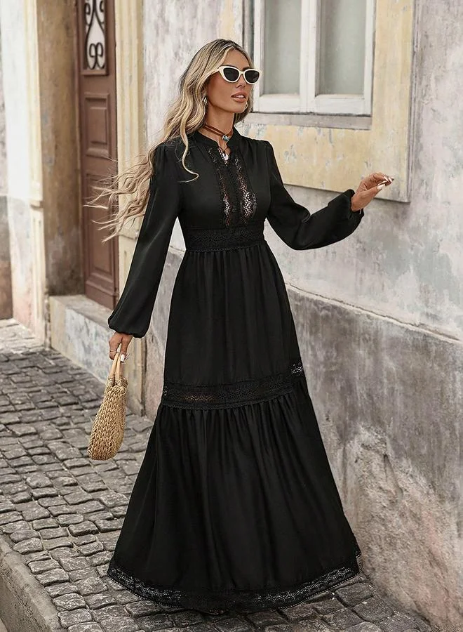 تايك تو Women's Solid Cut Out Detail V Neck Long Sleeve Maxi Dress