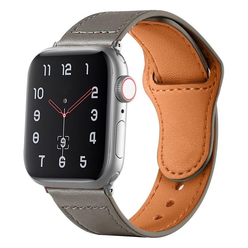 erorex For Apple Watch 46Mm / 49Mm / 45Mm / 44Mm Reverse Buckle Genuine Leather Watch Band(Dark Grey) - Image 1