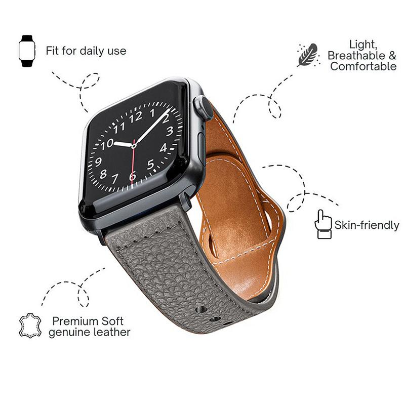 erorex For Apple Watch 46Mm / 49Mm / 45Mm / 44Mm Reverse Buckle Genuine Leather Watch Band(Dark Grey) - Image 5