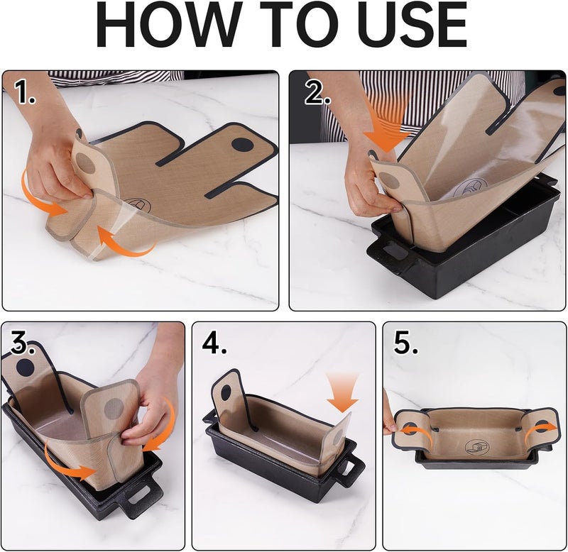 NiHome 4-Pack Silicone Bread Loaf Pan Liners, Reusable and Nonstick Silicone Bread Sling, Fit for 9x5, 9.5x5, and 10x5 Inch Loaf Pans, Dishwasher Safe, Easy to Clean (Brown) - Image 2