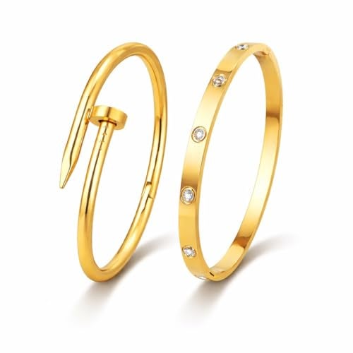 MEENAZ bracelet for women Bangles for women Stylish Bracelet for girls gold Kada for Woman Accessories Anti Tarnish Jewellery Stainless Steel Valentine gifts Combo 2 pcs girlfriend lovers 930 - Image 1
