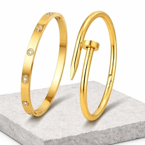 MEENAZ bracelet for women Bangles for women Stylish Bracelet for girls gold Kada for Woman Accessories Anti Tarnish Jewellery Stainless Steel Valentine gifts Combo 2 pcs girlfriend lovers 930 - Image 5