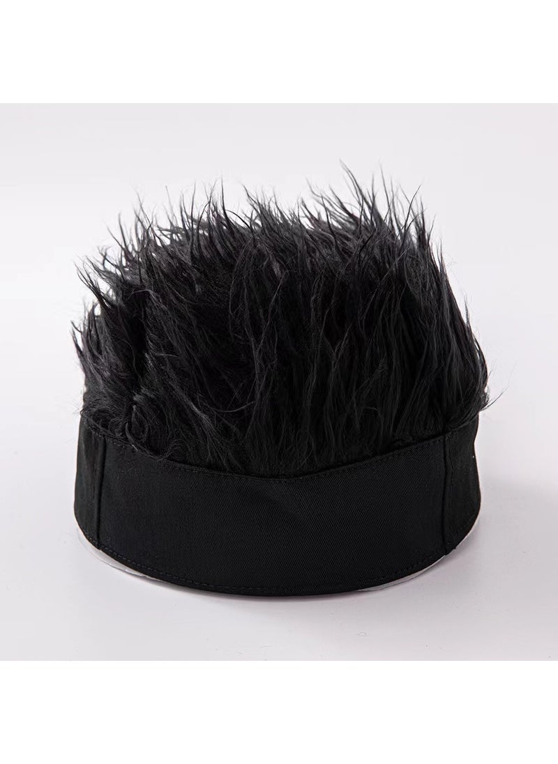 Generic - simulation wig hat handsome hip-hop short hair hat retro spoof beanie hat melon skin rogue landlord hat wholesaleBlack Hat Black Hair Black Hat Black Hair - Image 1