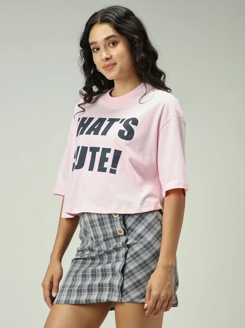 Outzidr  Pink Graphic Cropped Boxy T-Shirt for Women | Best Price UAE