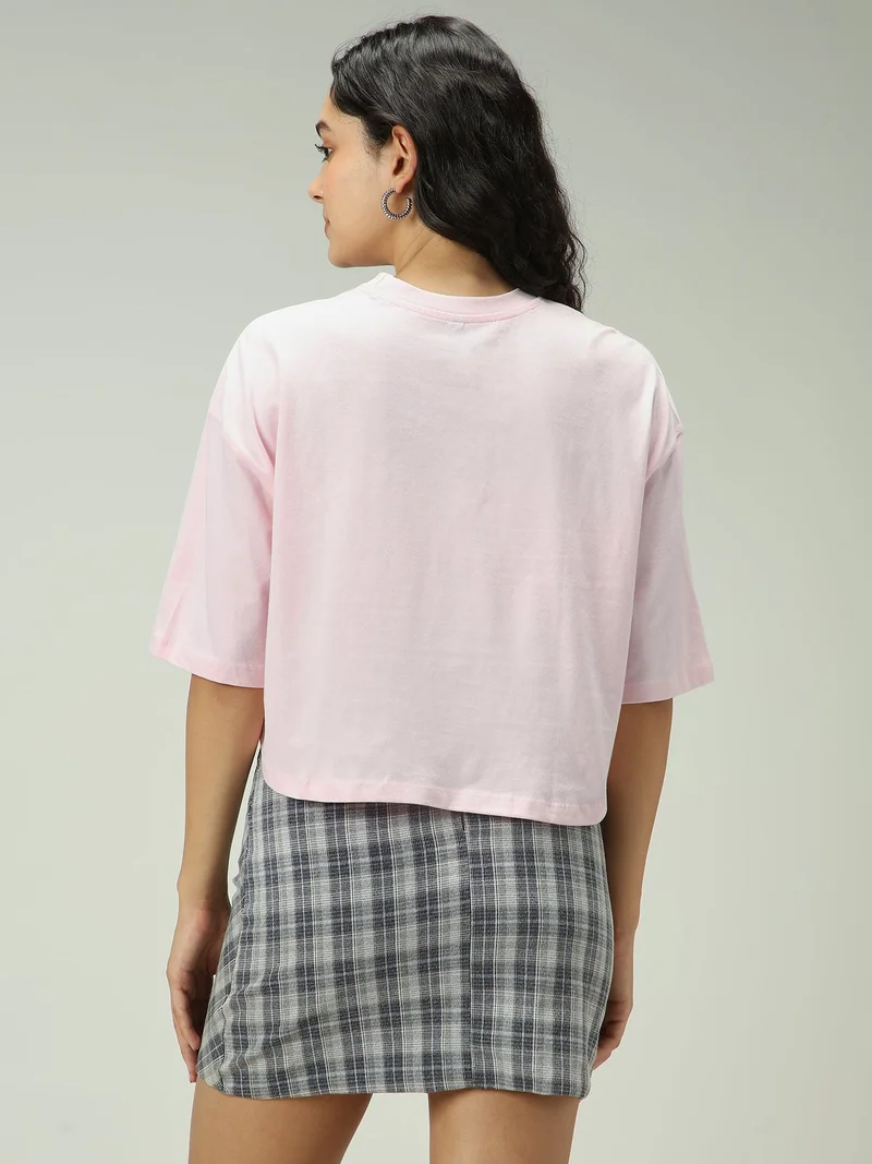 Outzidr  Pink Graphic Cropped Boxy T-Shirt for Women | Best Price UAE