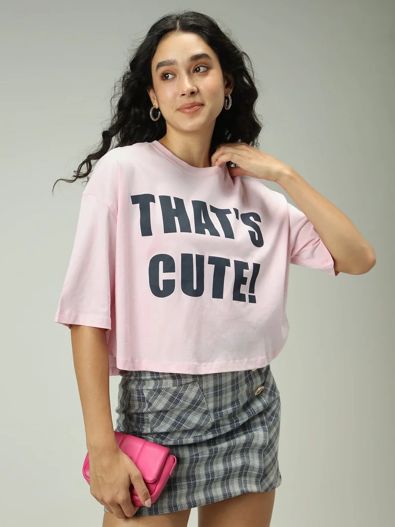 Outzidr  Pink Graphic Cropped Boxy T-Shirt for Women | Best Price UAE