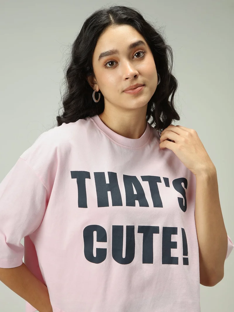 Outzidr  Pink Graphic Cropped Boxy T-Shirt for Women | Best Price UAE