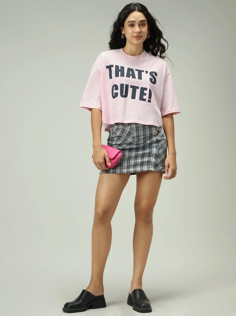 Outzidr  Pink Graphic Cropped Boxy T-Shirt for Women | Best Price UAE