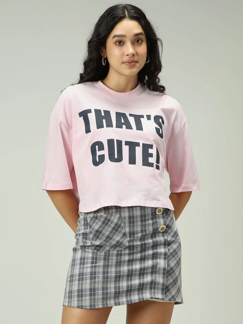 Pink Graphic Cropped Boxy T-Shirt