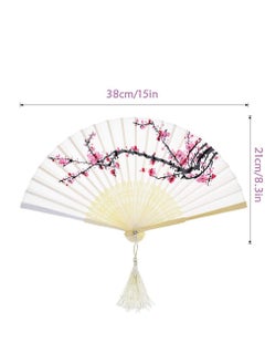 Y&D Folding Fan, Women'S Hand Fan Silk Fabric and Hollow Carved Bamboo Handheld Chinese Tassel for Wall Decoration Gifts (2 Pieces)  - Image 5