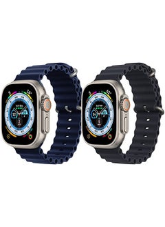 Silicone Ocean Band Strap for Apple Watch Ultra 8 49mm Navy Blue Single Color Strap with Black Single Color Strap Set of 2