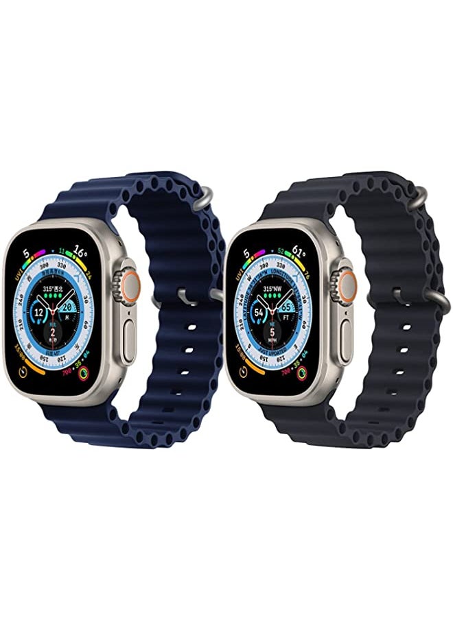 IAF - Silicone Ocean Band Strap for Apple Watch Ultra 8 49mm Navy Blue Single Color Strap with Black Single Color Strap Set of 2 - Image 1