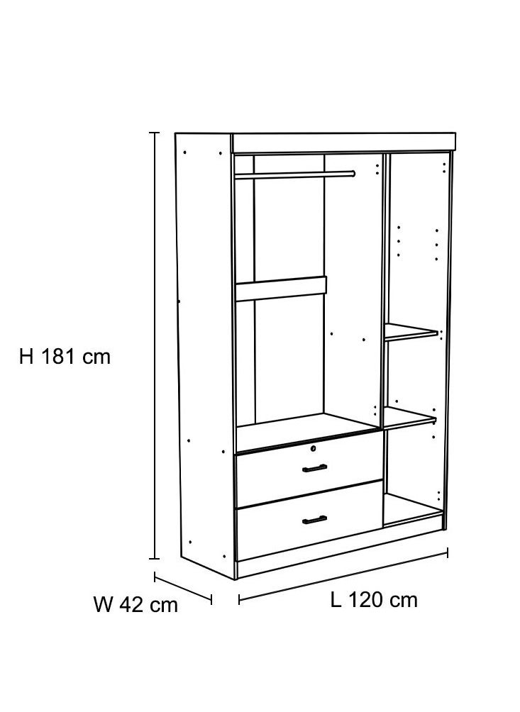 DANUBE HOME Selva 3 Door And 2 Drawer Wardrobe For Hanging Clothes Sturdy Rack Storage Organiser Modern Design Space Saving Cabinets For Bedroom L 120 x W 42 x H 181 cm White Oak  - Image 3