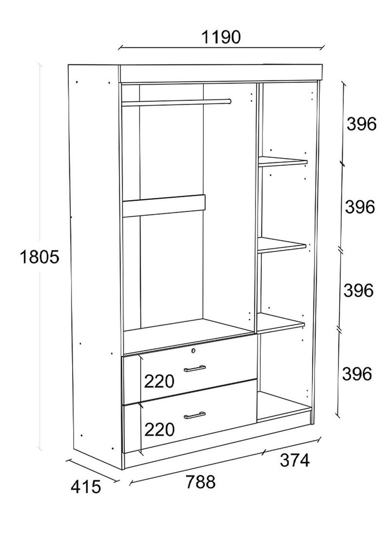 DANUBE HOME Selva 3 Door And 2 Drawer Wardrobe For Hanging Clothes Sturdy Rack Storage Organiser Modern Design Space Saving Cabinets For Bedroom L 120 x W 42 x H 181 cm White Oak  - Image 4